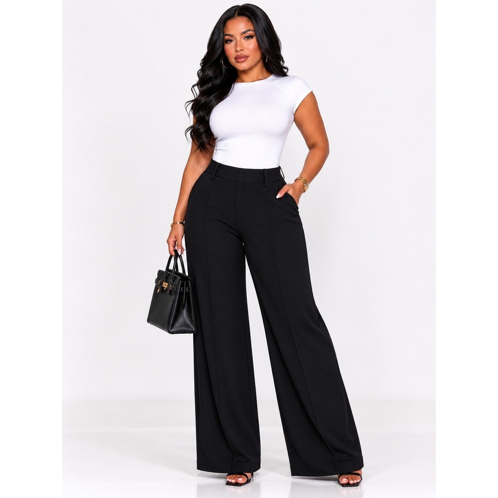 Montgomery Post Womens Black High Rise Wide Leg Crepe Pants Size 12 NWT